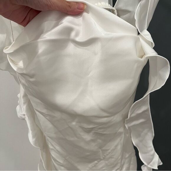 NWT Nana Jacqueline Mini Dress White Satin Karina Ruffle Wedding Bridal size S - Picture 7 of 7